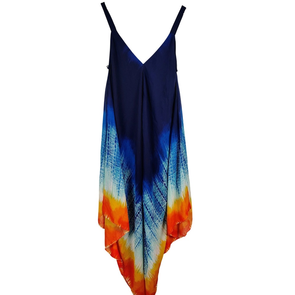 John Paul Richard Womens M Ombre Handkerchief Hem Dress Blue Orange Boho Summer